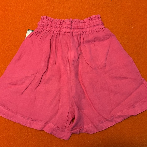 Retro pink high waist pure linen gathered shorts bermudas NWT - Picture 8 of 8
